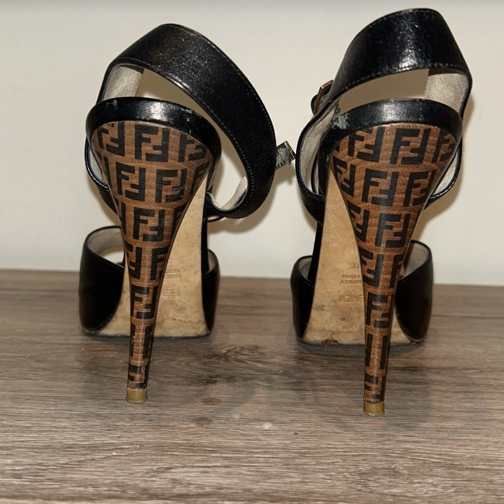 Vintage Fendi Leather Zucchino Platform Wooden Heel Sandals - Picture 7 of 11